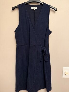Madewell Navy Sleeveless Wrap Midi Dress